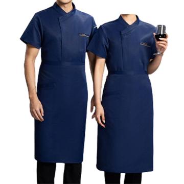英格杰家 夏季厨师工作服套装高档短袖，TL1696，蓝色+围裙 M-4XL，下单备注尺码 售卖规格：1件