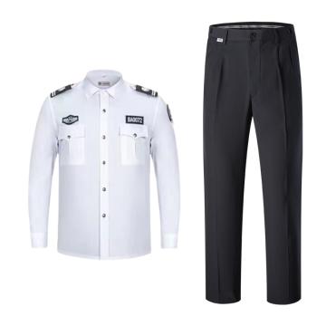 英格杰家 春夏季保安作训服制服可定制，JFBACY002+JFBAF003，白色长袖套装 160-190，（配标贴）下单备注尺码 售卖规格：1套