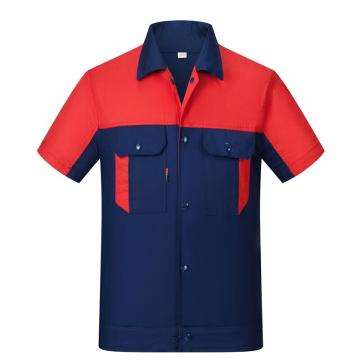 英格杰家 夏季短袖纯棉套装可定制，LW-6014，藏蓝拼红色上衣 160-190，下单备注尺码 售卖规格：1件