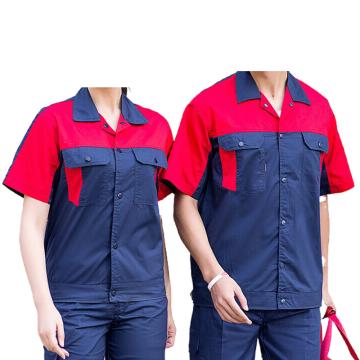 英格杰家 夏季短袖纯棉套装可定制，LW-6014，藏蓝拼红色套装 160-190，下单备注尺码 售卖规格：1套