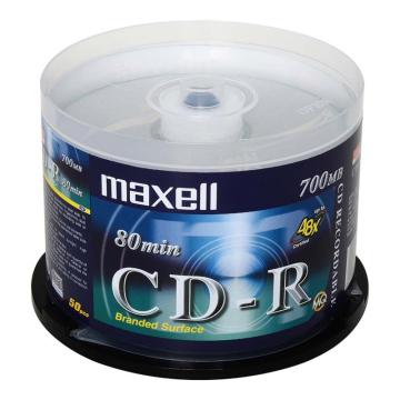 麦克赛尔/MAXELL CD-R光盘，银盘48速700M CD-R 50片桶装 售卖规格：1筒