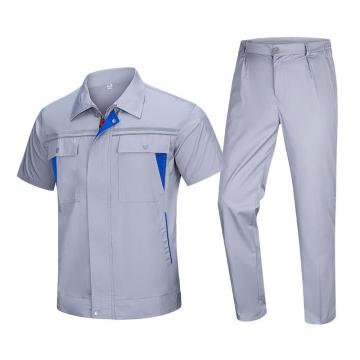 英格杰家 夏季工作服短袖男女套装可定制logo，GYJ6005，灰色 160-190，下单备注尺码 售卖规格：1套