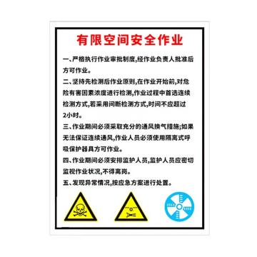 海斯迪克 pvc塑料板，警告警示注意工作场所车间标识牌40*50cm，HK-616，有限空间安全作业 售卖规格：1个