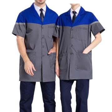 英格杰家 拼色大褂工作服夏季薄款耐磨工厂罩衣，TL6001，灰拼宝蓝（长袖） 160-190（尺码可选） 售卖规格：1件