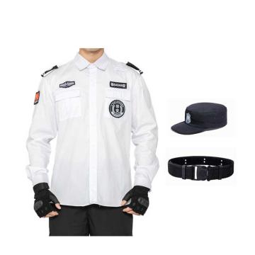 英格杰家 夏季长袖保安工作执勤服，ZXF004，白色 贴标+腰带+帽，160-195（下单备注尺码，印制需咨询） 售卖规格：1套