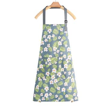 安赛瑞 防水挂脖围裙，3F00358 清新绿小花，均码 售卖规格：1件