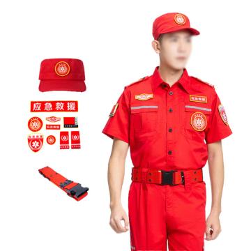 英格杰家 防静电应急救援服作训服消防服，JYF001，红色 160-195（下单备注尺码）夏短（上衣+裤子+帽子+标志+腰带） 售卖规格：1套