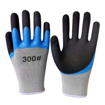 添盾 13针涂掌乳胶发泡双层半挂防滑耐磨手套，TD-GL300#双层灰纱蓝 均码 售卖规格：1双