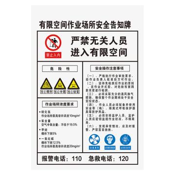 冀科锦 有限空间 提示牌，铝板贴3M反光膜UV297*420mm*1.2mm 售卖规格：1块