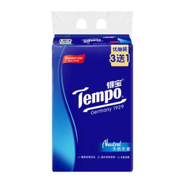 得宝/Tempo 90抽4层软抽面巾纸，T2275 (3+1)包 天然无味 4包/提 售卖规格：4包/提