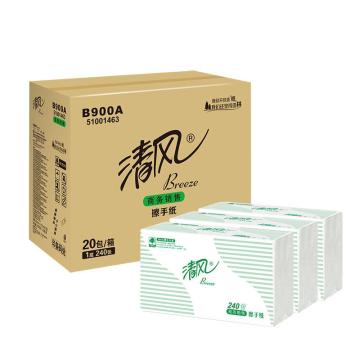 清风/Breeze 单层二折擦手纸，B900A 240抽/包 售卖规格：20包/箱