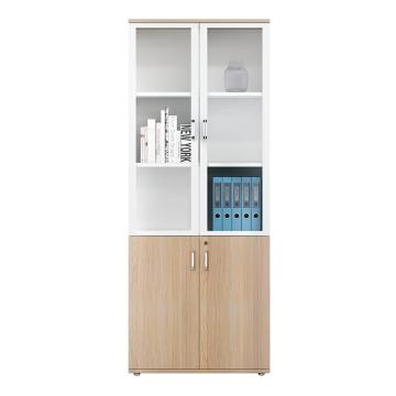 HiBoss 中二门板式文件柜带玻璃门，XYGT-73 分区储物环保板材 欧相+暖白 800*400*2000mm 售卖规格：1台