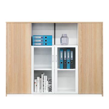 HiBoss 板式四门文件柜带锁矮柜，XYGT-74 带锁环保板材分区储物 欧相+暖白 1600*400*1200mm 售卖规格：1台