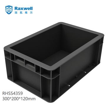 Raxwell 防静电周转箱,外尺寸:300×200×120mm,内尺寸:255×155×100mm,表面电阻率:1.0×104Ω～1.0×109Ω，RHSS4359 售卖规格：1个