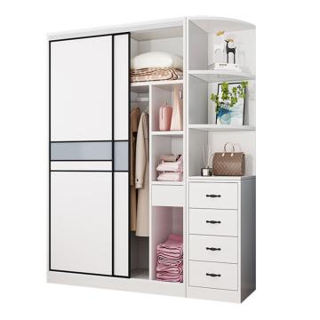 HiBoss 经济型家用衣柜推门柜子卧室衣橱1米主柜+边柜，GJSP-202 1500*500*2000mm 售卖规格：1组