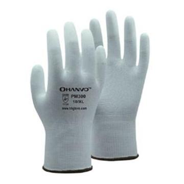 恒辉 PU涂层手套，PM300-8 13针白尼龙指浸PU涂层手套，10副/包 售卖规格：1包