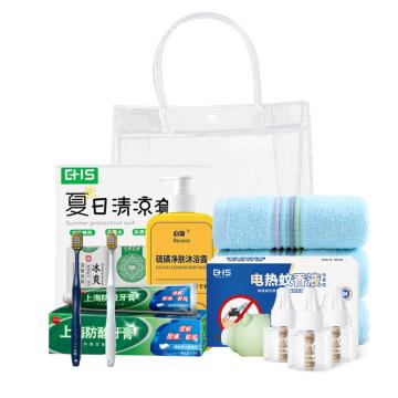 必敬 清凉套装，清凉B款 含清凉套装×1牙刷×2沐浴露×1纯棉毛巾×1牙膏×1电蚊液套装×1手提袋×1 售卖规格：1个