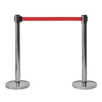 安赛瑞 伸缩带隔离柱 镜面不锈钢，铸水泥底盘 红色带长2m，高910mm，立柱Φ63mm，底盘Φ320mm，14494-2 售卖规格：2个/包