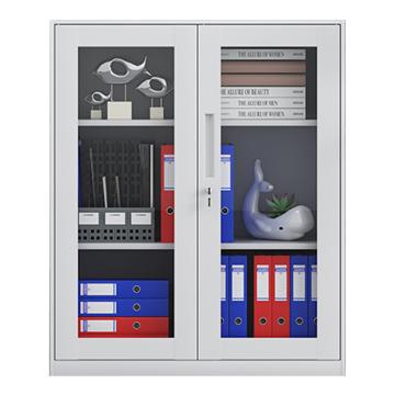 初嘉 钢制文件柜窄边资料柜拆装档案柜带锁储物柜纯白对开门玻璃矮柜，WJGT-024 1090*900*400/0.7mm 售卖规格：1个