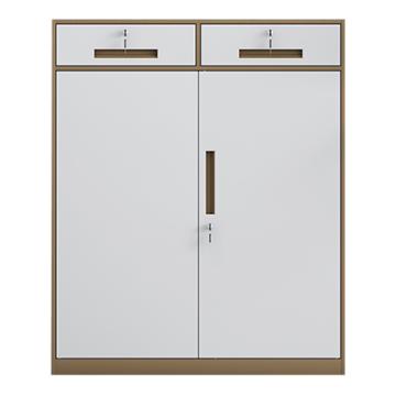 初嘉 钢制文件柜窄边资料柜拆装档案柜带锁储物柜咖白套二斗矮柜，WJGT-017 1090*900*400/0.7mm 售卖规格：1个