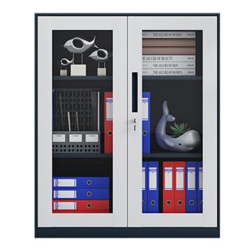 初嘉 钢制文件柜窄边资料柜拆装档案柜带锁储物柜灰白对开门玻璃矮柜，WJGT-006 1090*900*400/0.7mm 售卖规格：1个