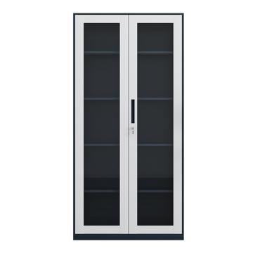 初嘉 钢制文件柜窄边资料柜拆装档案柜带锁储物柜灰白套通玻文件柜，WJGT-003 1850*900*400/0.7mm 售卖规格：1个