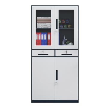 初嘉 钢制文件柜窄边资料柜拆装档案柜带锁储物柜灰白套中二斗文件柜，WJGT-002 1850*900*400/0.7mm 售卖规格：1个