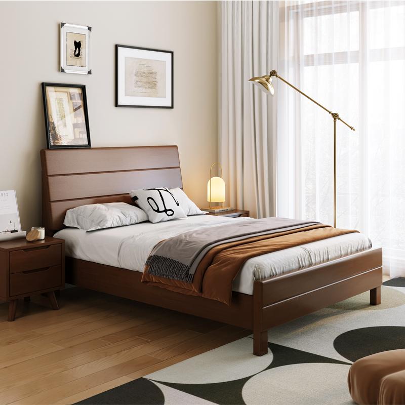 企诺 橡胶木床胡桃色，QNBa1101LF101-10HT 1000*2160*980mm 售卖规格：1张