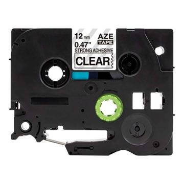 功成狮 强粘性标签色带，AZE-S131GCDY0225 宽度12mm 透明底黑字，适用于兄弟TZA系列标签机 售卖规格：1卷