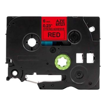功成狮 强粘性标签色带，AZE-S411GCDY0186 宽度6mm 红底黑字，适用于兄弟TZA系列标签机 售卖规格：1卷