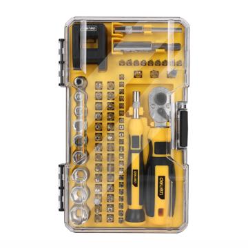 得力 棘轮手柄精密螺丝刀75件套棘轮扳手(黄)，DL3575 售卖规格：1套