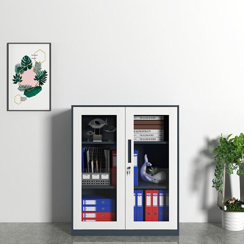 居道夫 文件柜窄边拆装档案柜 灰白套色对开玻璃矮柜，SL-WJGC-06 900*400*1090mm 售卖规格：1个