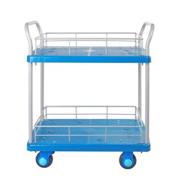 连和 超静轮双层双扶手带护栏手推车，PLA150-T2-HL2-D 超静轮 150KG，720*490*860mm 售卖规格：1个