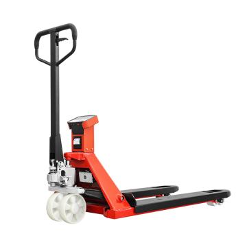 Raxwell 手动液压搬运车带秤，MNBD0.51557NL 不干胶打印，精度0.5KG，载重1.5T，货叉宽度555mm，尼龙轮叉长1150mm 售卖规格：1台