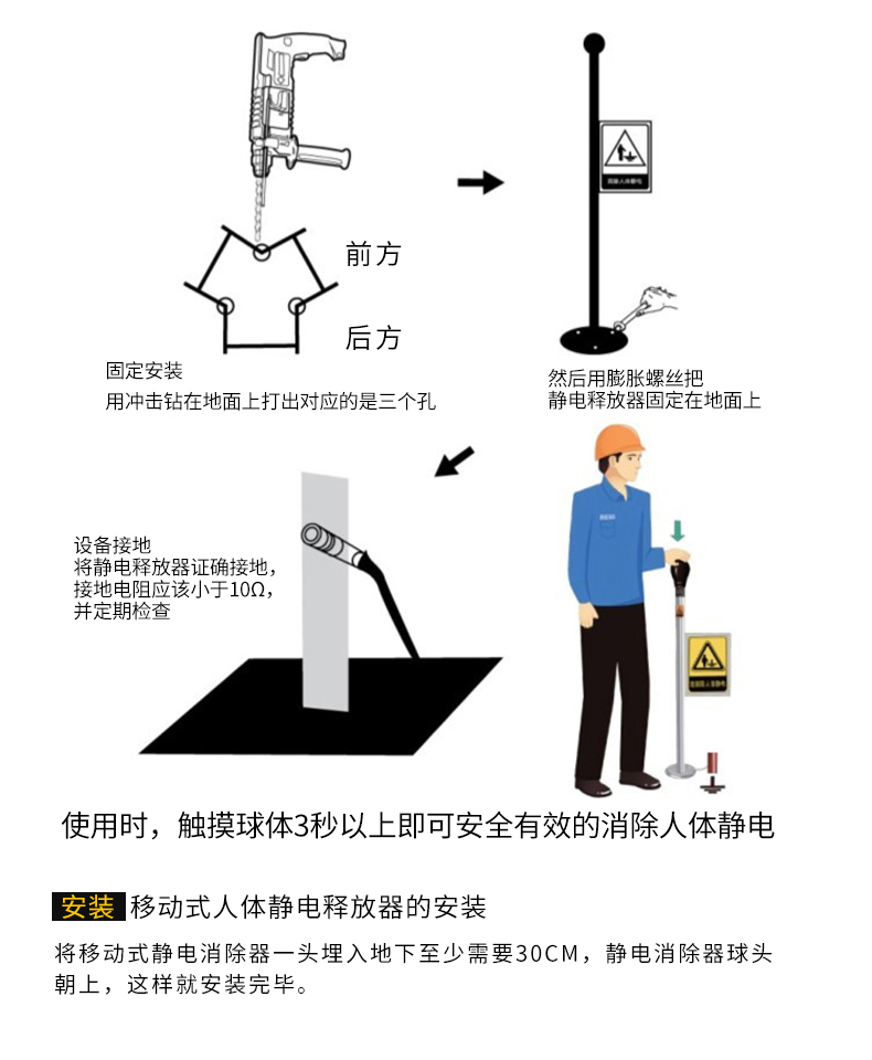 恩硕 人体静电释放球,不带法兰盖,无报警功能,as-6601,静电消除器