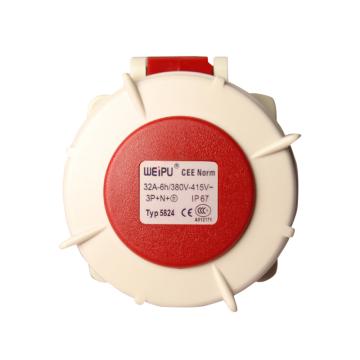 威浦 TYP系列暗装直式工业插座，5824 5P 32A 400V IP67 红色 售卖规格：10只/盒