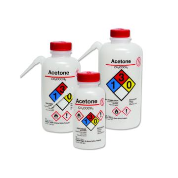 耐洁/NALGENE 可通气UnitaryTM安全洗瓶，LDPE瓶体；PP或HDPE盖，PTFE滤膜，1000ml容量，丙酮，红色瓶盖，2436-1001 售卖规格：12个/箱