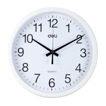 得力 圆形挂钟钟表，9005 白色30cm简约时尚挂钟客厅挂式静音钟表 售卖规格：1只