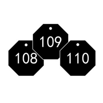 安赛瑞 塑料号码吊牌-八边形，Ф31.8mm，黑底白字，号码101-200，14872 售卖规格：100个/包