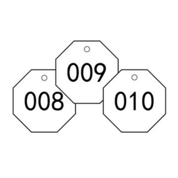 安赛瑞 塑料号码吊牌-八边形，Ф31.8mm，白底黑字，号码001-100，14874 售卖规格：100个/包