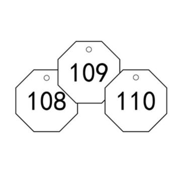 安赛瑞 塑料号码吊牌-八边形，Ф31.8mm，白底黑字，号码101-200，14875 售卖规格：100个/包