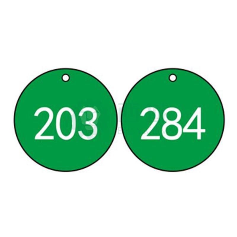 安赛瑞 塑料号码吊牌-圆形,Ф29mm,绿底白字,号码201-300,14765,100个