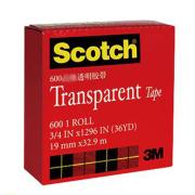 3M Scotch® 胶带，600 高效透明胶带 3/4英寸*33M，单位：卷