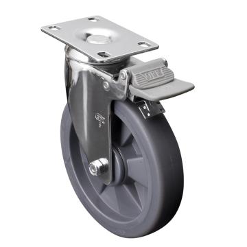 易得力 平顶刹车超级人造胶(TPE)脚轮，57226H-576-57 脚轮中型镀铬6寸110kg 售卖规格：1个