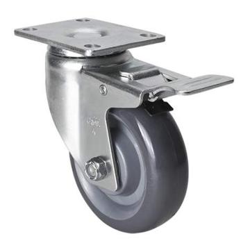 易得力 平顶刹车聚氨酯(PU)脚轮，50124L-504-76 脚轮中型4寸150kg 售卖规格：1个