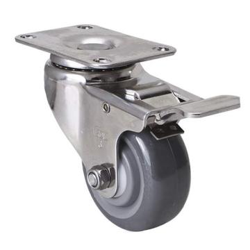 易得力 平顶刹车聚氨酯(PU)脚轮，S54723L-S543-75 脚轮不锈钢中型3寸150kg 售卖规格：1个