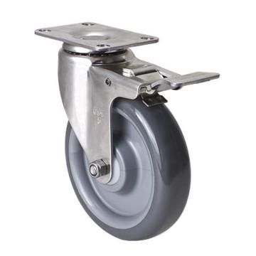 易得力 平顶刹车聚氨酯(PU)脚轮，S54725L-S545-75 脚轮不锈钢中型5寸130kg 售卖规格：1个