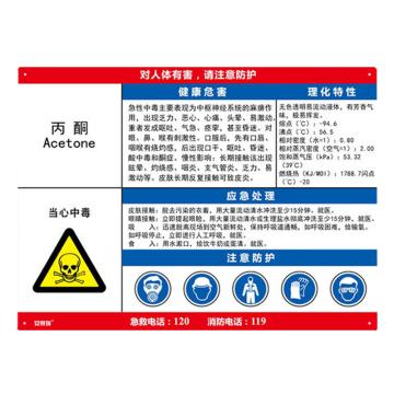 安赛瑞 职业病危害告知卡-丙酮，ABS板，600×450mm，14580 售卖规格：1张