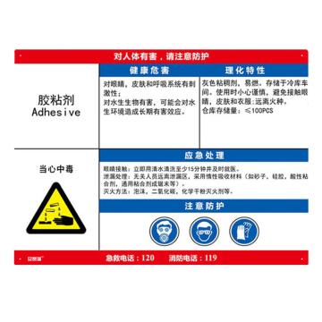 安赛瑞 职业病危害告知卡-胶黏剂，ABS板，600×450mm，14584 售卖规格：1张