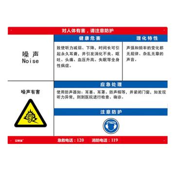 安赛瑞 职业病危害告知卡-噪声，ABS板，600×450mm，14598 售卖规格：1张